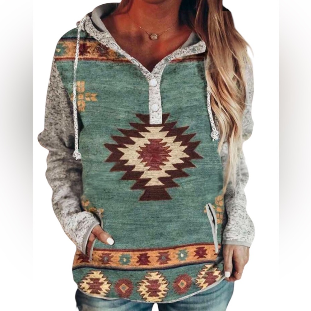NWT Shein Green Aztec Print  Hoodie